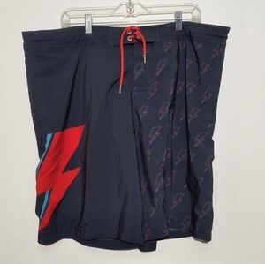 David Bowie SEC119 Navy Blue Stardust Flash Lightning Bolt Swim Trunk Size 40